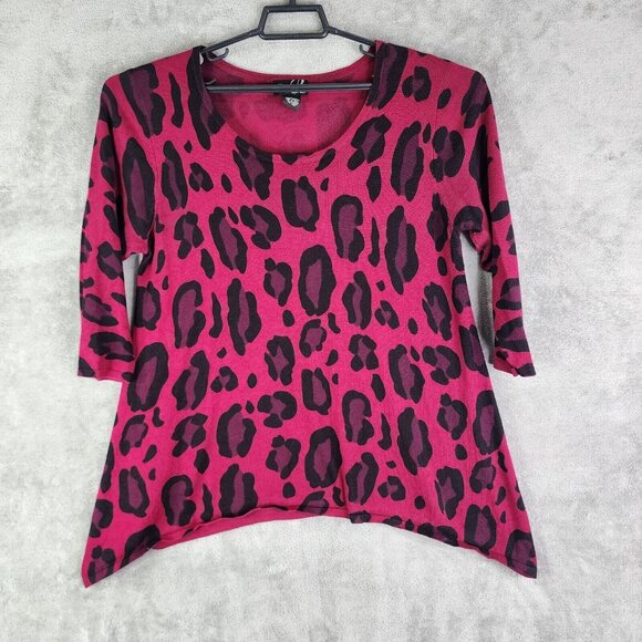 Womens Questions by Say What Pink & Black Tunic Top Shirt Cheeta Animal Print L - Picture 2 of 10